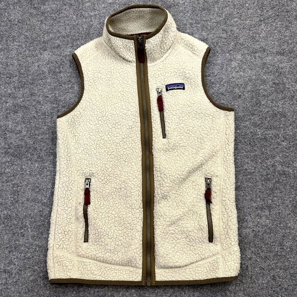 Patagonia Jackets & Blazers - Patagonia Retro Pile Vest Womens XS Ivory Logo Fleece Outdoor Mock Neck Full-Zip